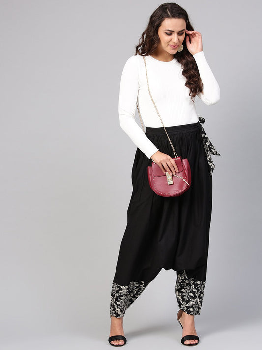 Solid Black Detailed With Print Harem | LASVINI - Redefining Indian Fashion with Elegance