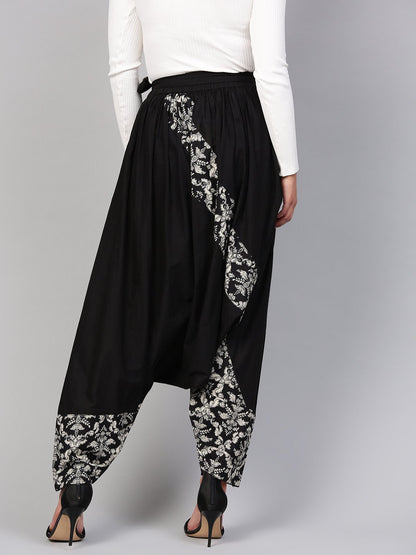 Solid Black Detailed With Print Harem | LASVINI - Redefining Indian Fashion with Elegance