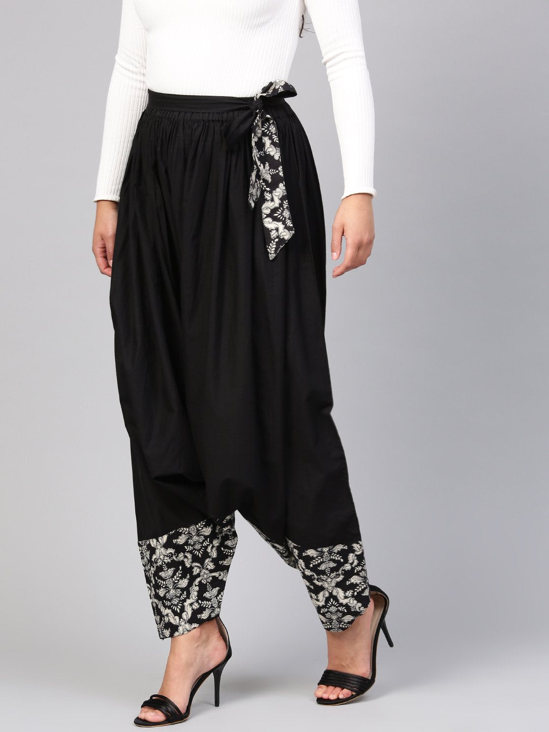 Solid Black Detailed With Print Harem | LASVINI - Redefining Indian Fashion with Elegance