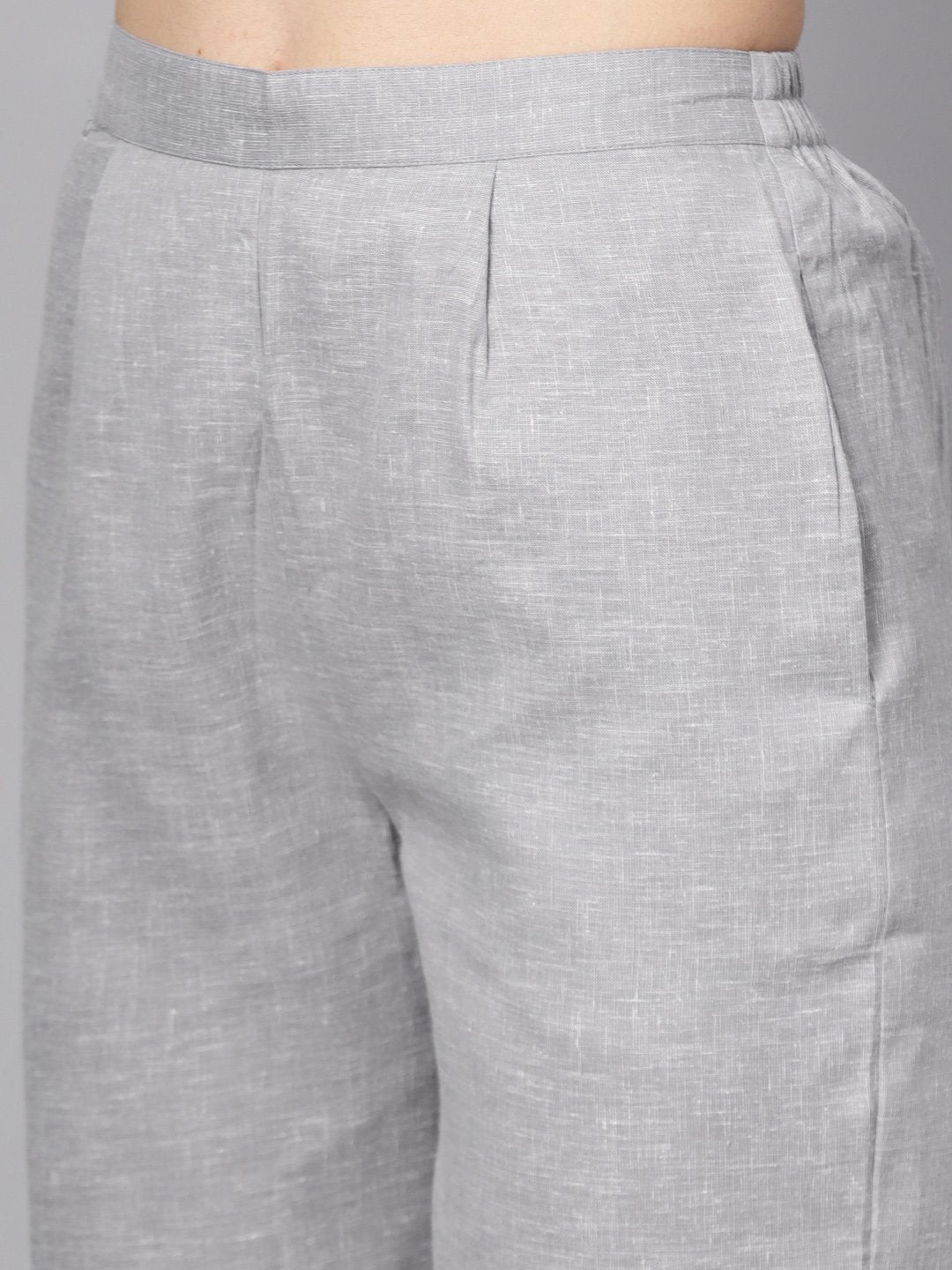 Red High-Low Short Sleeve Kurta Set With Solid Grey Pants | LASVINI - Redefining Indian Fashion with Elegance