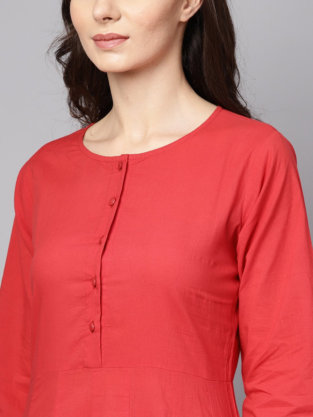 Coral Pink 3/4Th Sleeve A-Line Cotton Kurta With Palazzo | LASVINI - Redefining Indian Fashion with Elegance