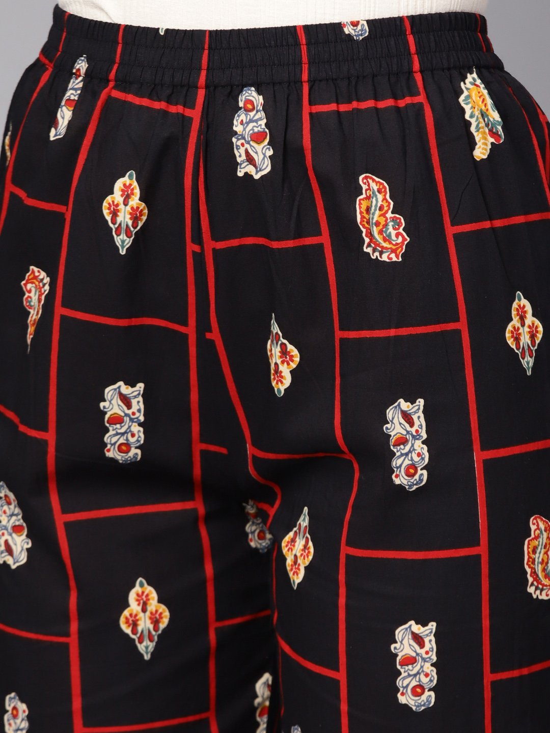 Yellow 3/4Th Sleeve Cotton Kurta With Navy Blue Ankle Length Palazzo | LASVINI - Redefining Indian Fashion with Elegance