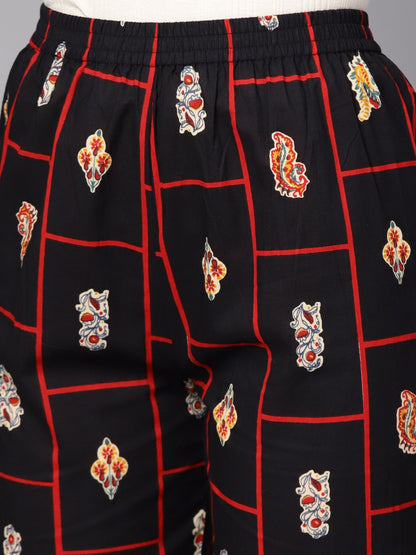 Yellow 3/4Th Sleeve Cotton Kurta With Navy Blue Ankle Length Palazzo | LASVINI - Redefining Indian Fashion with Elegance