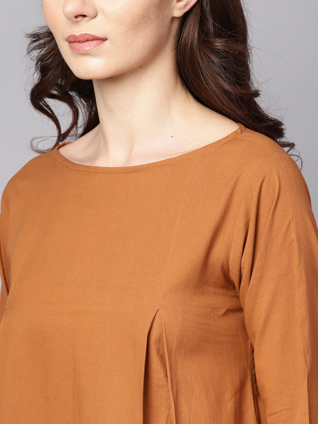 Solid Mustard Kurta Set With Chocolate Brown Printed Palazzo & Dupatta | LASVINI - Redefining Indian Fashion with Elegance