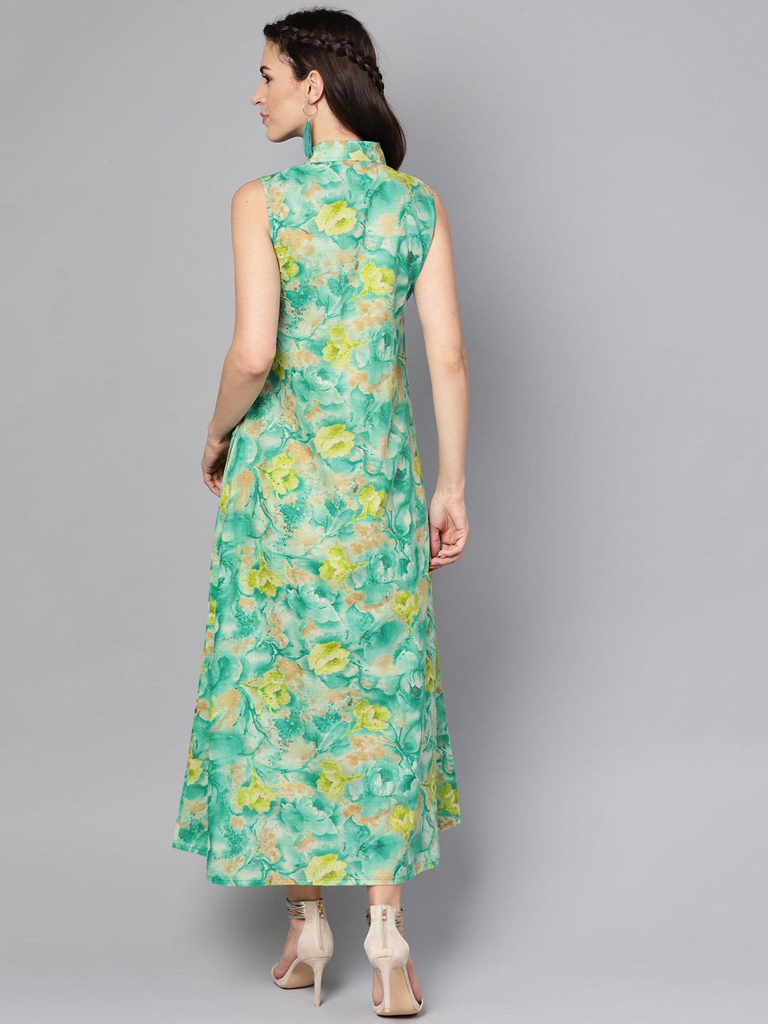 Multi Colored A-Line Dress With Shirt Collar | LASVINI - Redefining Indian Fashion with Elegance