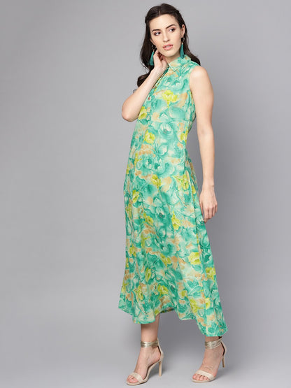 Multi Colored A-Line Dress With Shirt Collar | LASVINI - Redefining Indian Fashion with Elegance