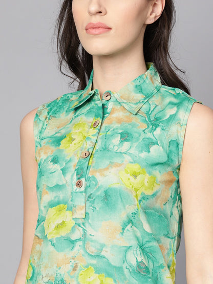 Multi Colored A-Line Dress With Shirt Collar | LASVINI - Redefining Indian Fashion with Elegance