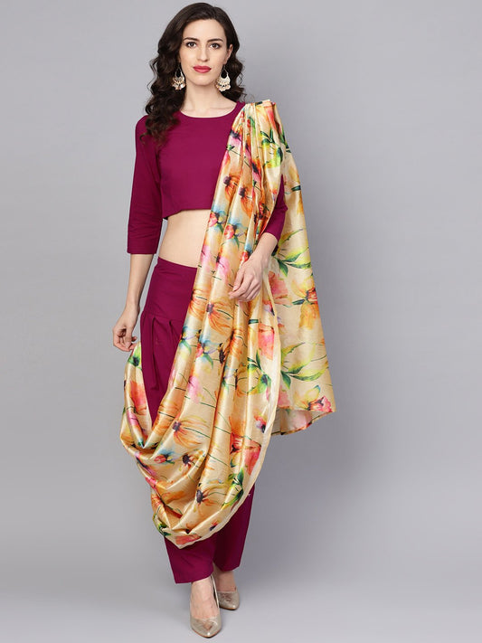 Pink Printed Palazzo Saree With 3/4Th Sleeve Round Neck Blouse | LASVINI - Redefining Indian Fashion with Elegance