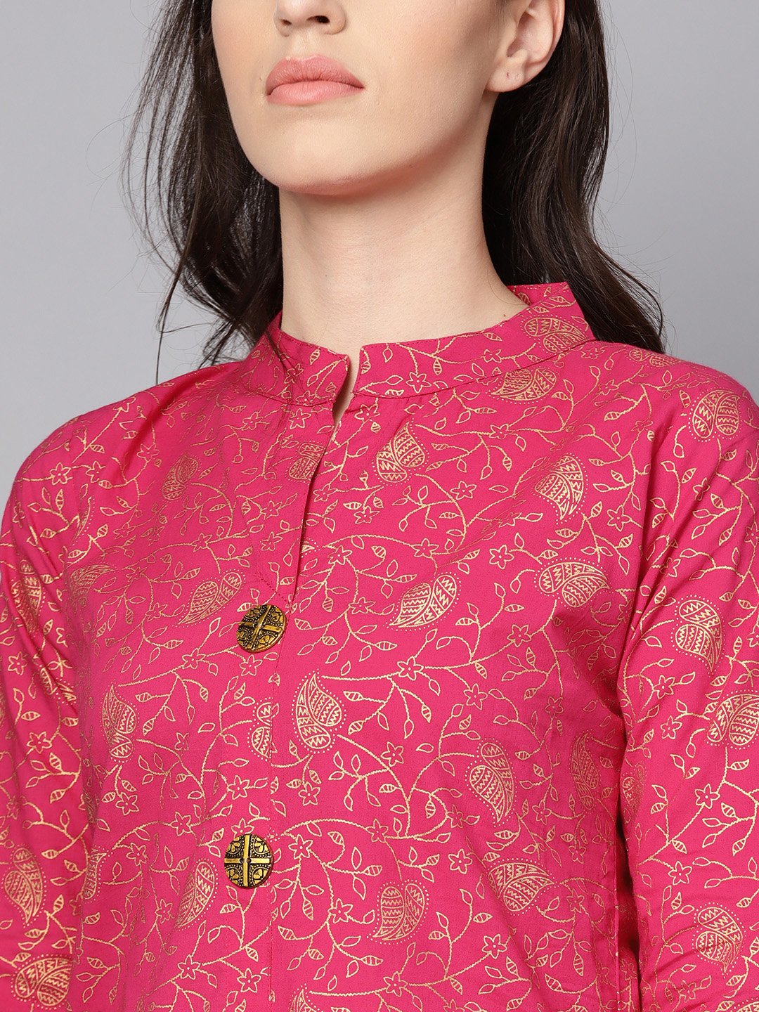 Megenta Gold Printed Kurta With Solid Green Palazzo | LASVINI - Redefining Indian Fashion with Elegance