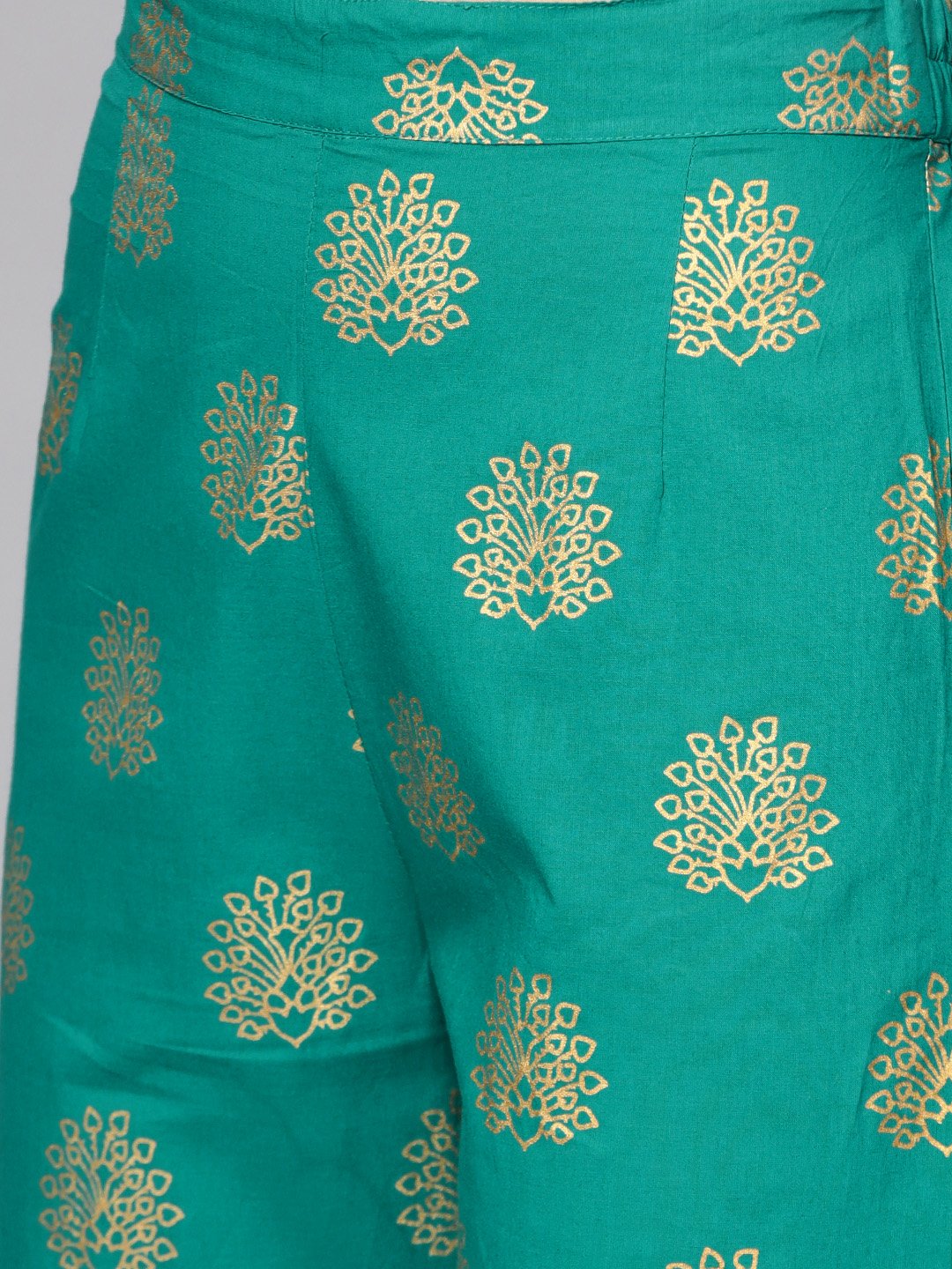 Megenta Gold Printed Kurta With Solid Green Palazzo | LASVINI - Redefining Indian Fashion with Elegance