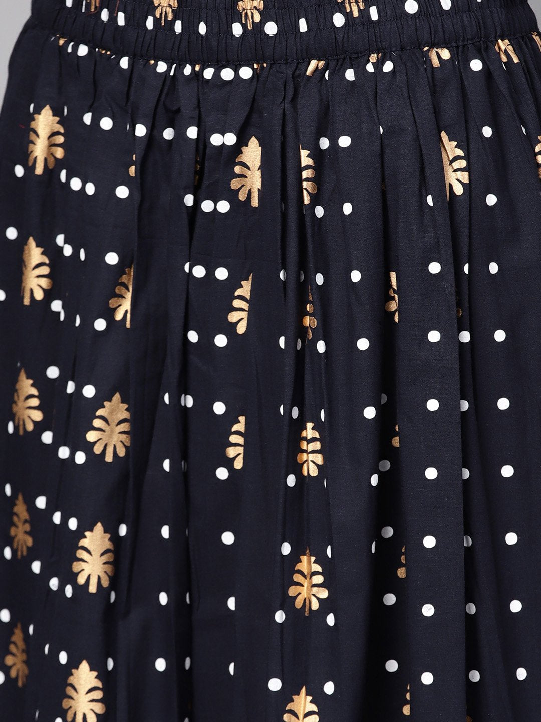 Navy Blue Three Piece Kurta Set With Palazzo & Megenta Dupatta | LASVINI - Redefining Indian Fashion with Elegance