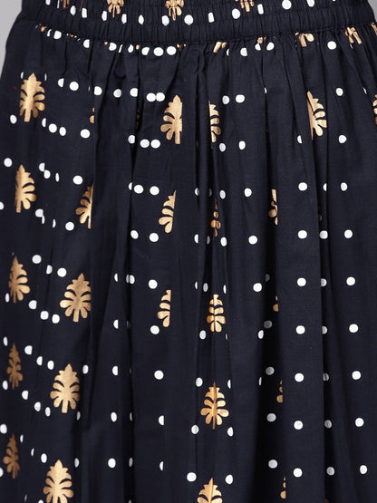 Navy Blue Three Piece Kurta Set With Palazzo & Megenta Dupatta | LASVINI - Redefining Indian Fashion with Elegance