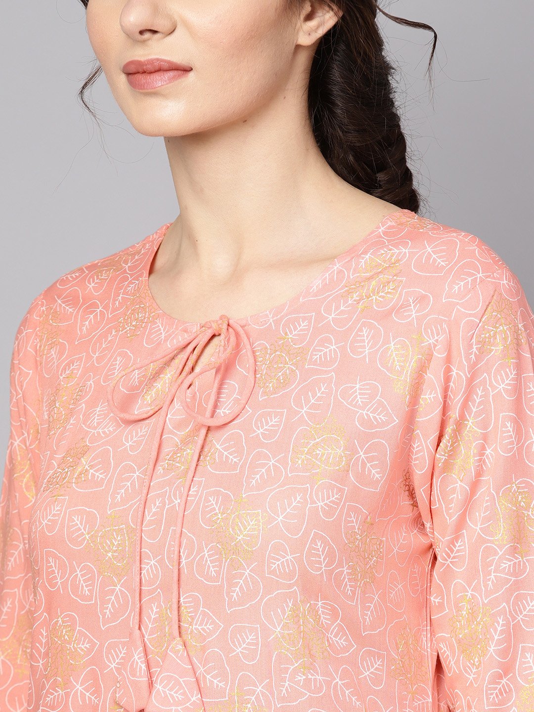 Peach Printed 3/4Th Sleeve Kurta With Dupatta And White Palazzo | LASVINI - Redefining Indian Fashion with Elegance