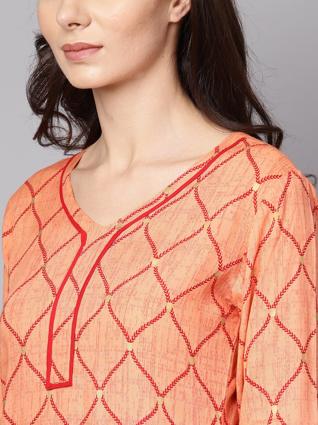 Red 3/4Th Sleeve Rayon Kurta With Maroon Palazzo And Dupatta | LASVINI - Redefining Indian Fashion with Elegance