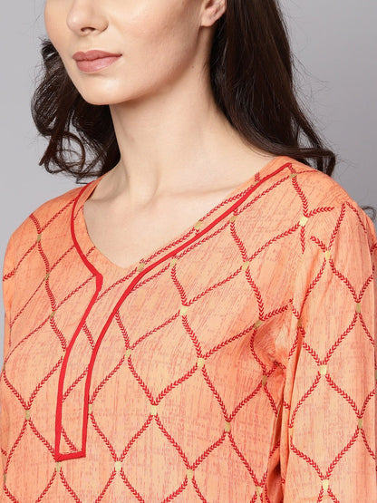 Red 3/4Th Sleeve Rayon Kurta With Maroon Palazzo And Dupatta | LASVINI - Redefining Indian Fashion with Elegance