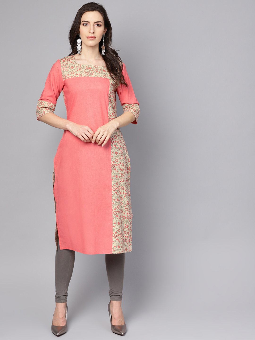 Pink Printed 3/4Th Sleeve Cotton Kurta | LASVINI - Redefining Indian Fashion with Elegance