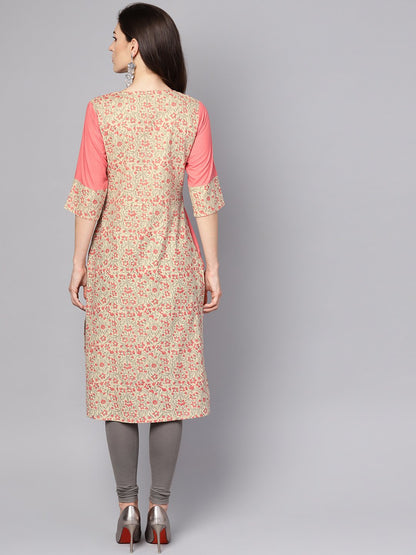 Pink Printed 3/4Th Sleeve Cotton Kurta | LASVINI - Redefining Indian Fashion with Elegance