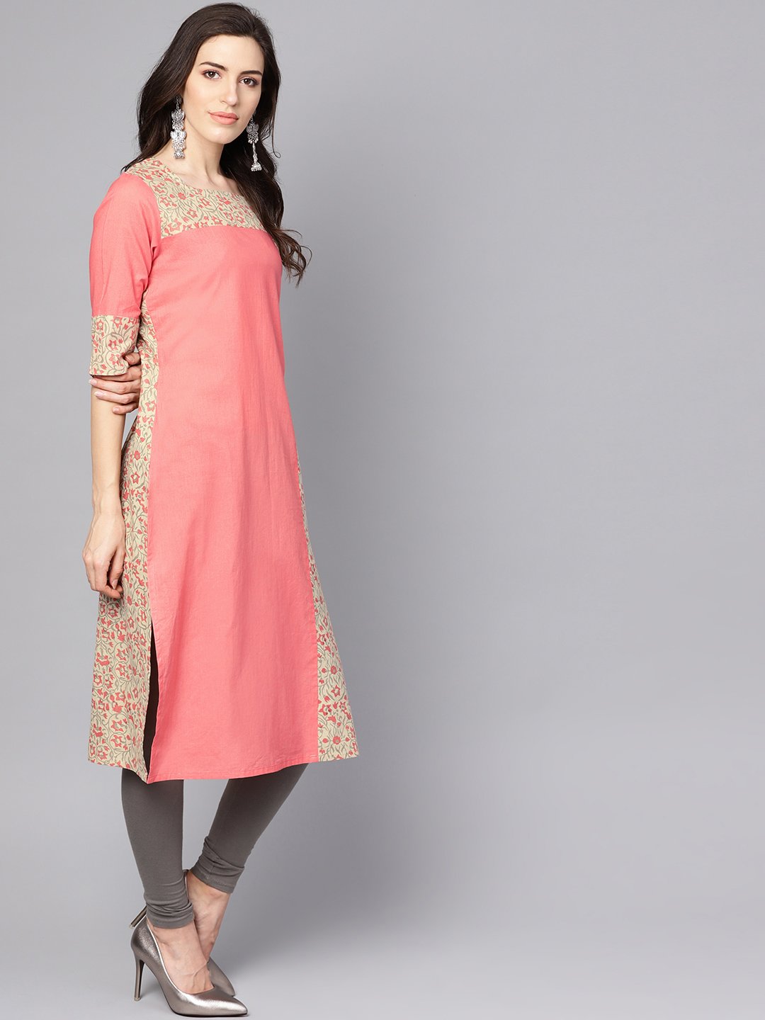 Pink Printed 3/4Th Sleeve Cotton Kurta | LASVINI - Redefining Indian Fashion with Elegance
