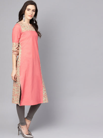 Pink Printed 3/4Th Sleeve Cotton Kurta | LASVINI - Redefining Indian Fashion with Elegance