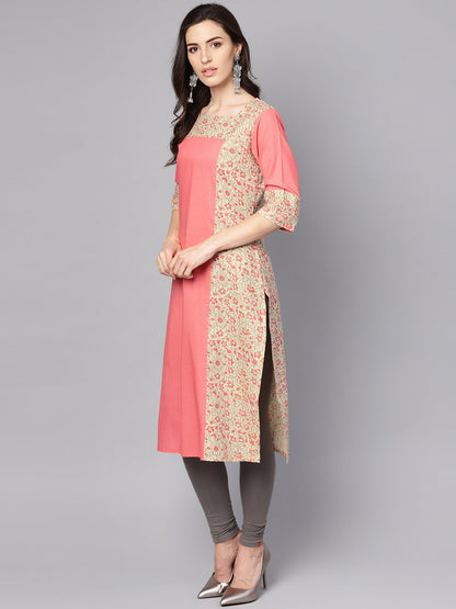 Pink Printed 3/4Th Sleeve Cotton Kurta | LASVINI - Redefining Indian Fashion with Elegance