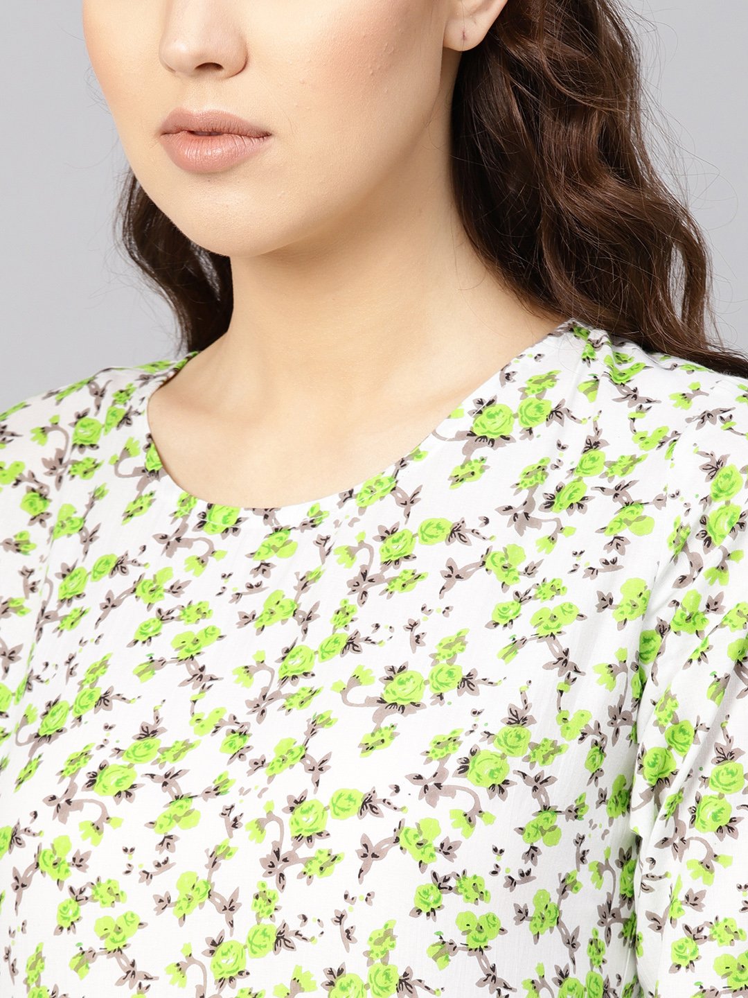 Women White & Green Floral Print Maxi Dress | LASVINI - Redefining Indian Fashion with Elegance