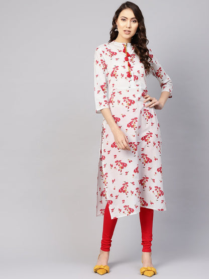 Women Grey & Pink Printed Straight Kurta | LASVINI - Redefining Indian Fashion with Elegance