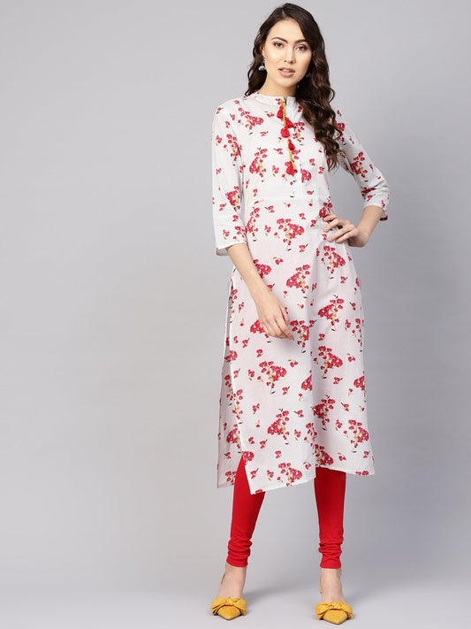 Women Grey & Pink Printed Straight Kurta | LASVINI - Redefining Indian Fashion with Elegance