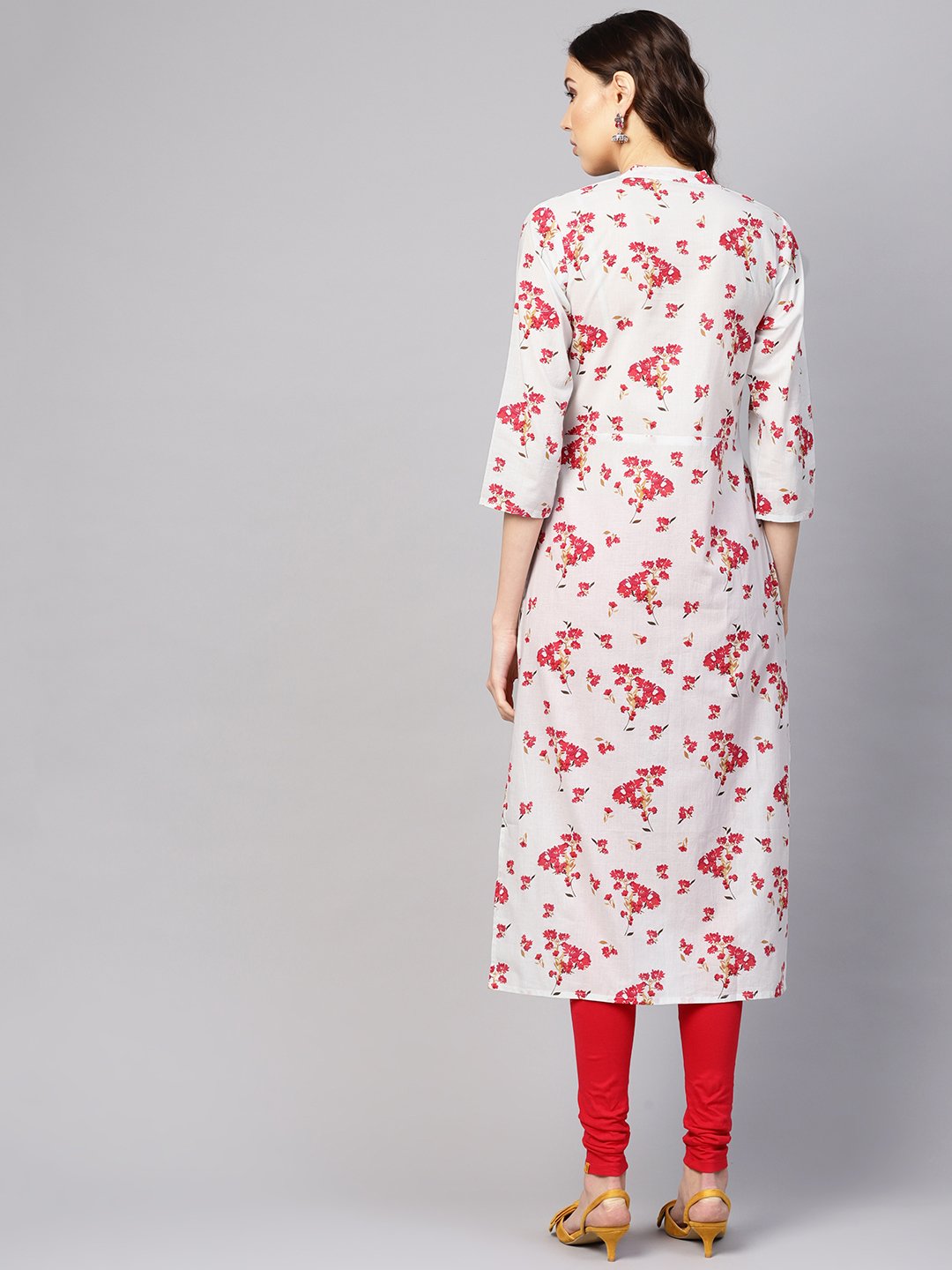 Women Grey & Pink Printed Straight Kurta | LASVINI - Redefining Indian Fashion with Elegance