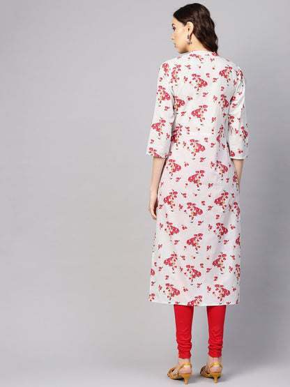 Women Grey & Pink Printed Straight Kurta | LASVINI - Redefining Indian Fashion with Elegance