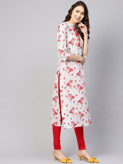 Women Grey & Pink Printed Straight Kurta | LASVINI - Redefining Indian Fashion with Elegance