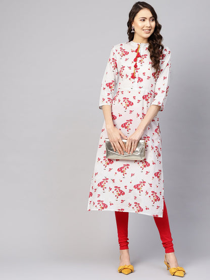 Women Grey & Pink Printed Straight Kurta | LASVINI - Redefining Indian Fashion with Elegance