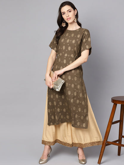 Coffee Brown Short Sleeve Rayon Kurta | LASVINI - Redefining Indian Fashion with Elegance