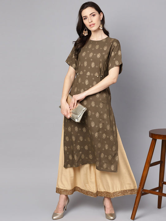 Coffee Brown Short Sleeve Rayon Kurta | LASVINI - Redefining Indian Fashion with Elegance