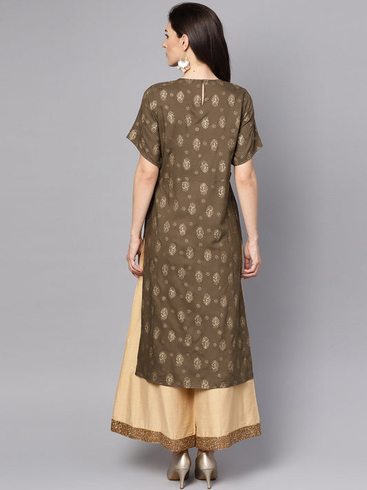 Coffee Brown Short Sleeve Rayon Kurta | LASVINI - Redefining Indian Fashion with Elegance