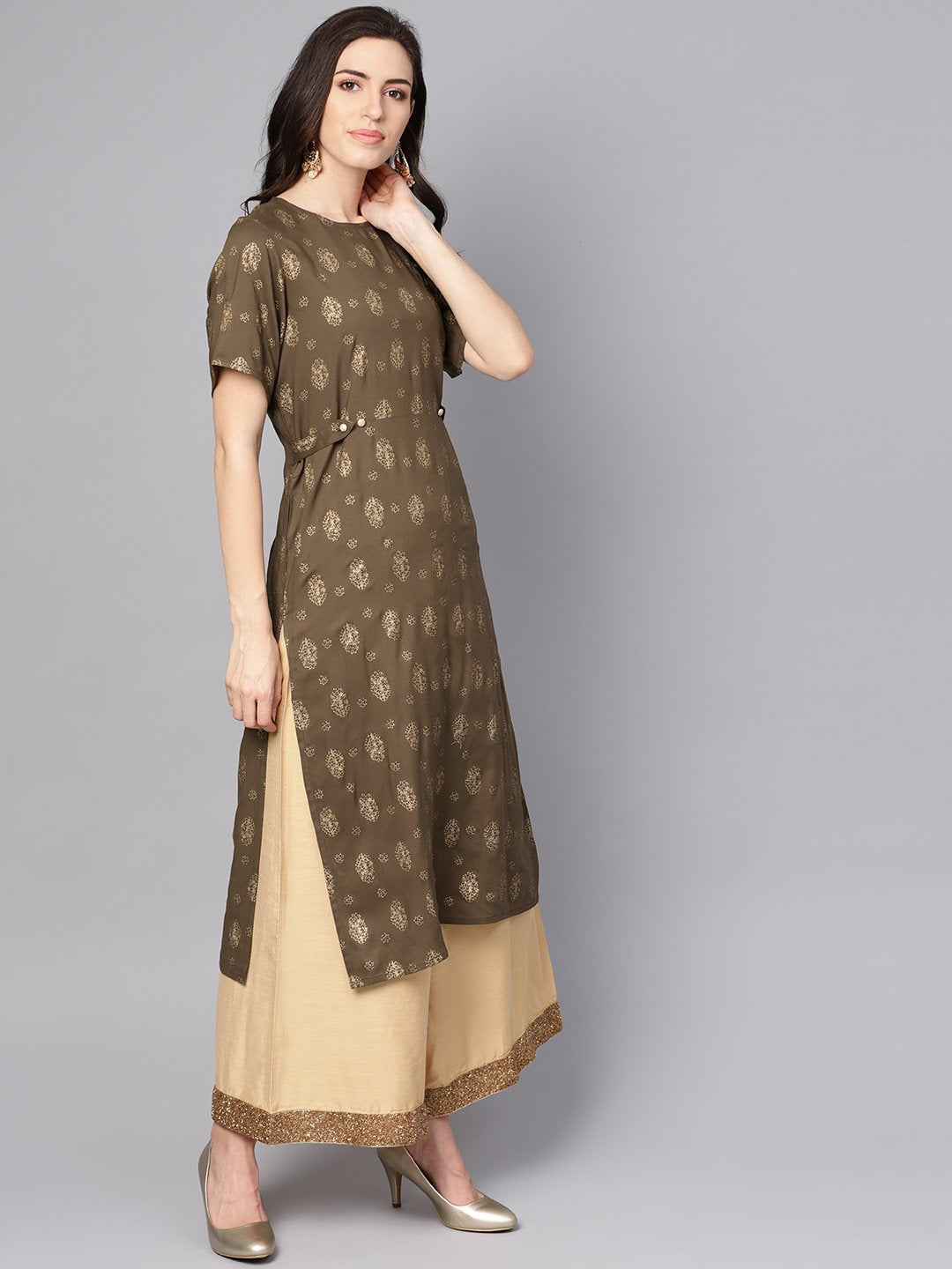 Coffee Brown Short Sleeve Rayon Kurta | LASVINI - Redefining Indian Fashion with Elegance
