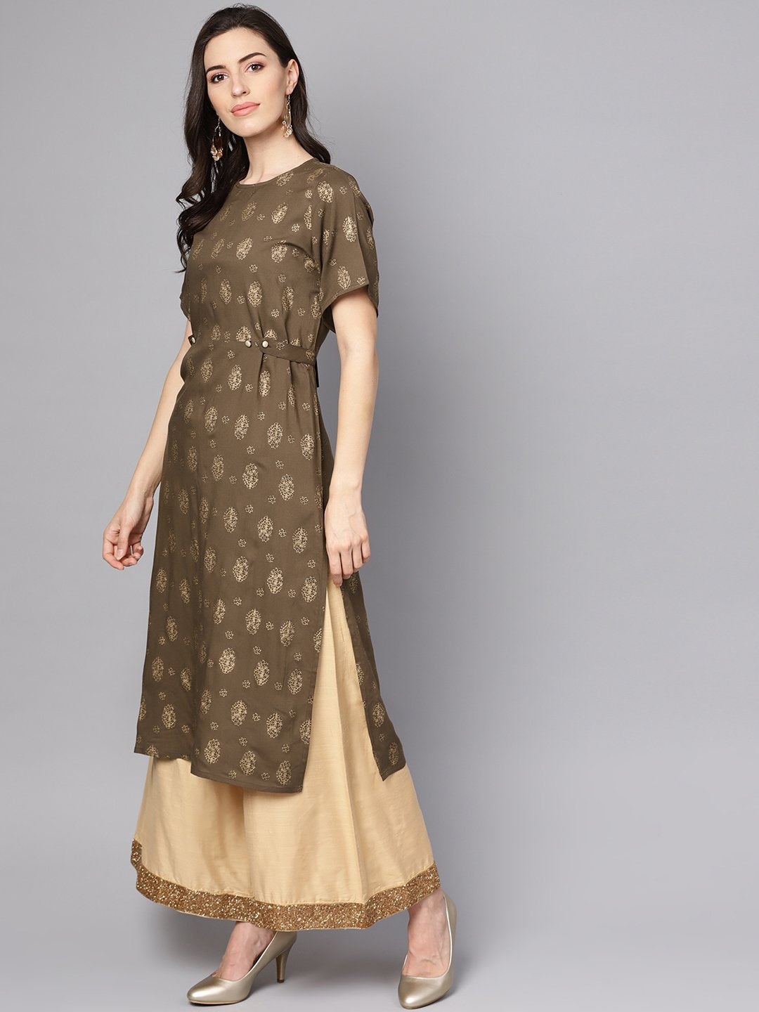 Coffee Brown Short Sleeve Rayon Kurta | LASVINI - Redefining Indian Fashion with Elegance