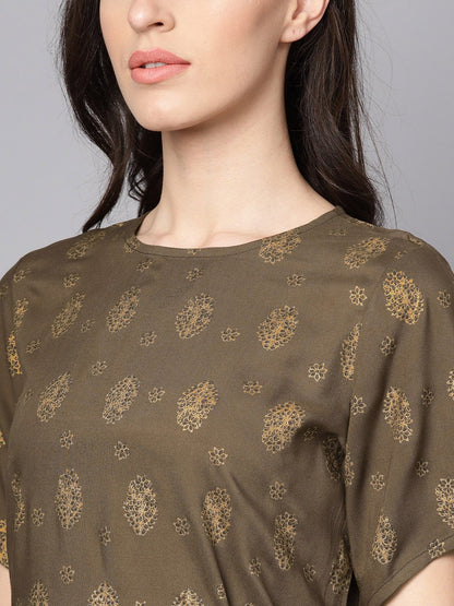 Coffee Brown Short Sleeve Rayon Kurta | LASVINI - Redefining Indian Fashion with Elegance