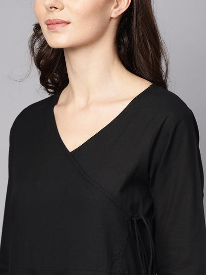 Black 3/4Th Sleeve Cotton Kurta With Palazzo And Printed Dupatta | LASVINI - Redefining Indian Fashion with Elegance