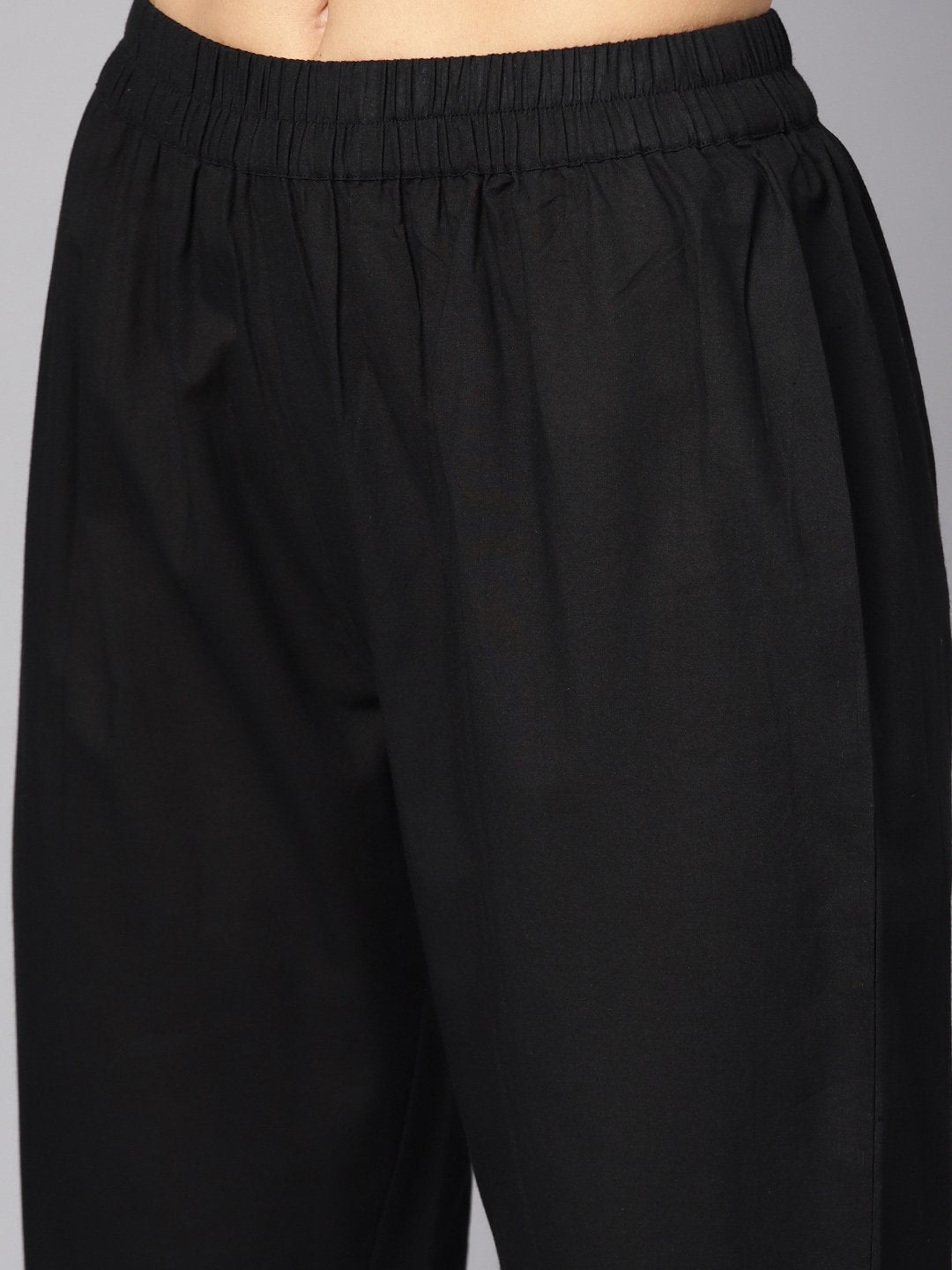 Black 3/4Th Sleeve Cotton Kurta With Palazzo And Printed Dupatta | LASVINI - Redefining Indian Fashion with Elegance