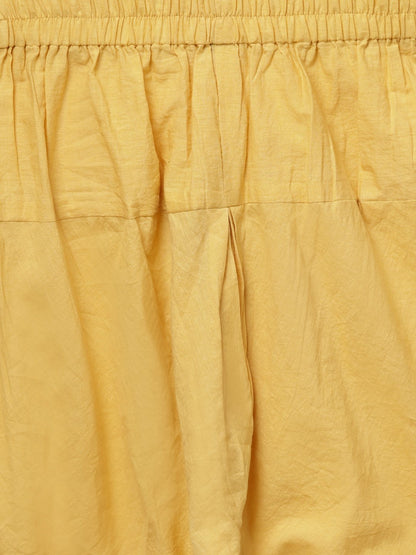 Yellow 3/4Th Sleeve Cotton Anarkali Kurta With Churidar And Dupatta | LASVINI - Redefining Indian Fashion with Elegance