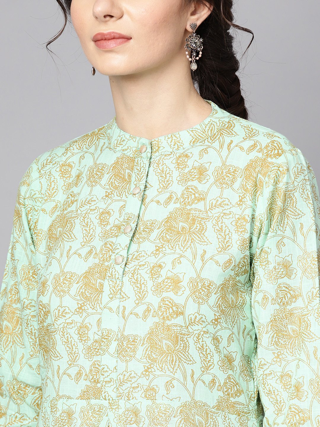 Blue Printed 3/4Th Sleeve Cotton Kurta With Printed Palazzo And Embriodery Dupatta | LASVINI - Redefining Indian Fashion with Elegance