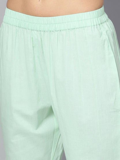 Blue Printed 3/4Th Sleeve Cotton Kurta With Printed Palazzo And Embriodery Dupatta | LASVINI - Redefining Indian Fashion with Elegance