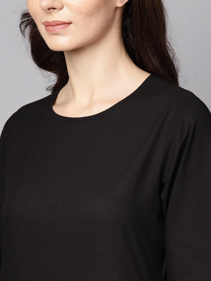 Black 3/4Th Sleeve Cotton Kurta And Palazzo With Beige Printed Dupatta | LASVINI - Redefining Indian Fashion with Elegance