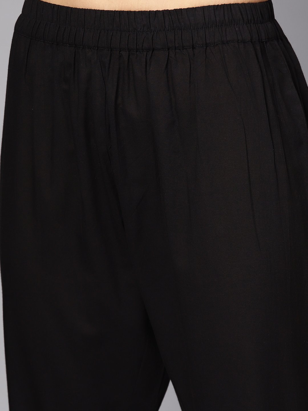 Black 3/4Th Sleeve Cotton Kurta And Palazzo With Beige Printed Dupatta | LASVINI - Redefining Indian Fashion with Elegance