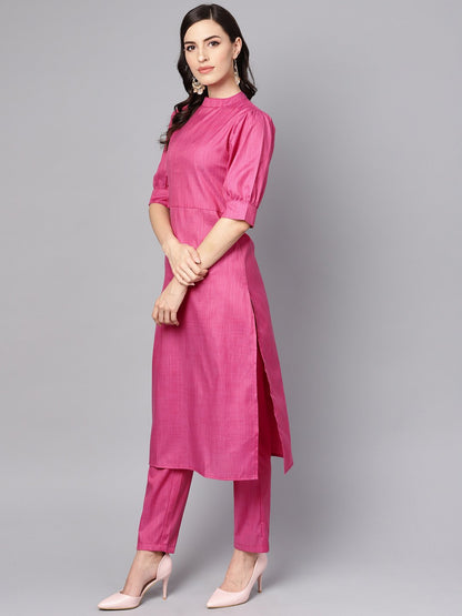 Solid Purple Half Sleeve Cotton Kurta And Palazzo With Printed Dupatta | LASVINI - Redefining Indian Fashion with Elegance