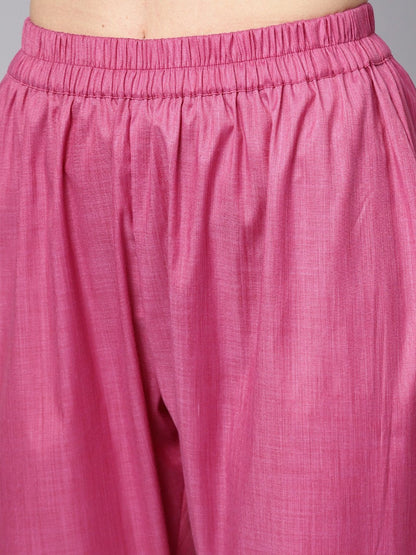 Solid Purple Half Sleeve Cotton Kurta And Palazzo With Printed Dupatta | LASVINI - Redefining Indian Fashion with Elegance