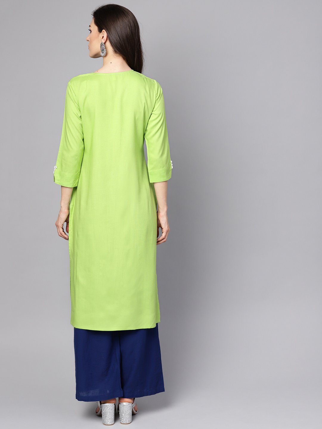 Green 3/4Th Sleeve Rayon Embriodery Kurta | LASVINI - Redefining Indian Fashion with Elegance