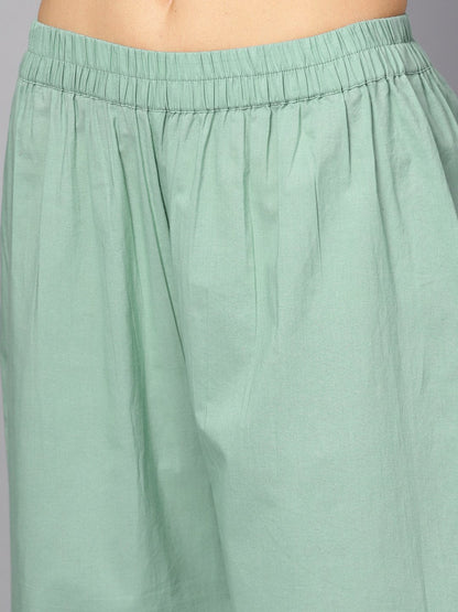 Solid Pink 3/4Th Cotton Kurta With Green Pallazo And Dupatta | LASVINI - Redefining Indian Fashion with Elegance