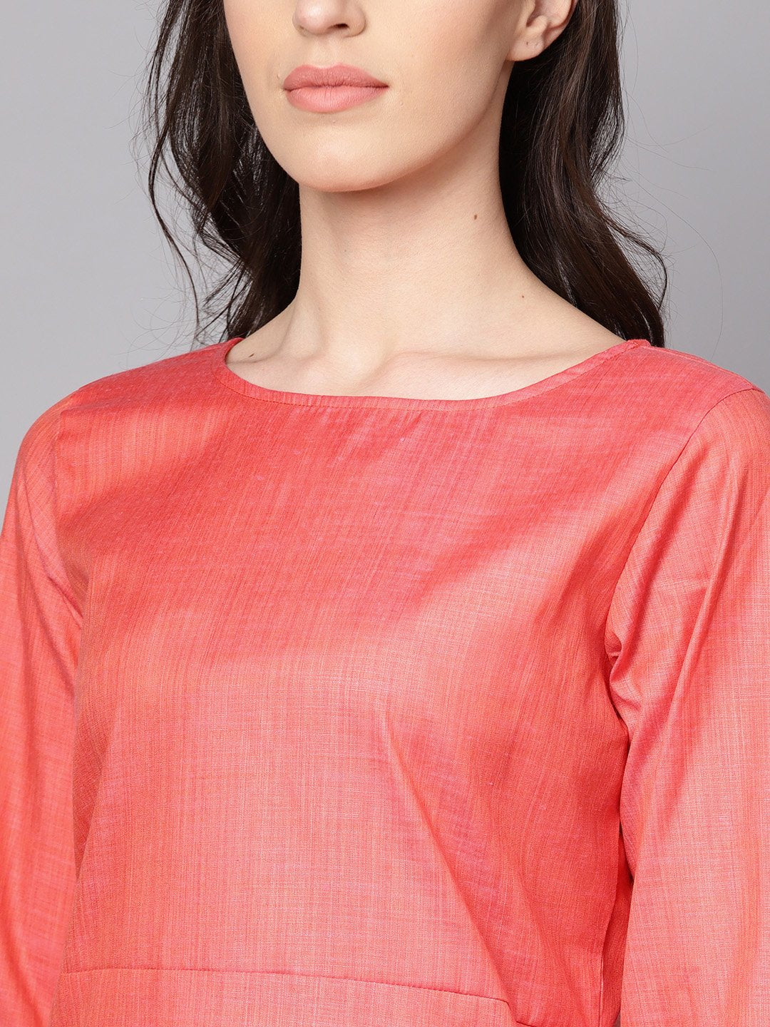 Red Full Sleeve Cotton Kurta With  Pant And Brocade Dupatta | LASVINI - Redefining Indian Fashion with Elegance