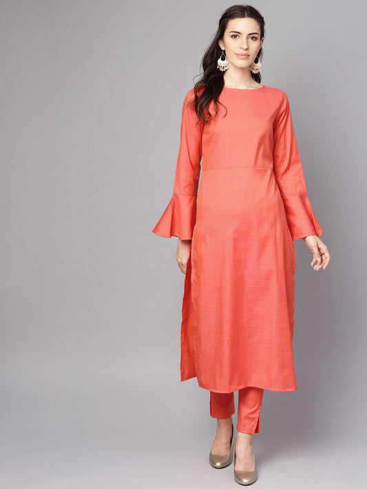 Red Full Sleeve Cotton Kurta With Pant | LASVINI - Redefining Indian Fashion with Elegance